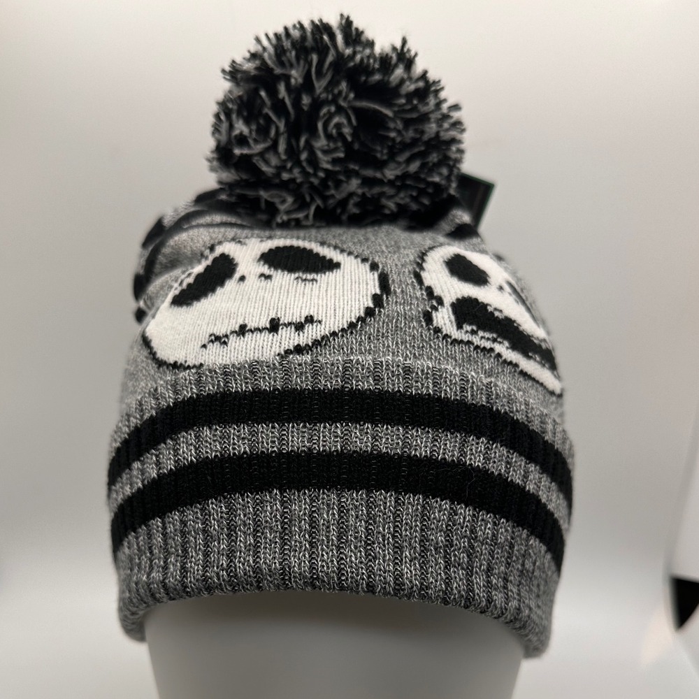 Nightmare Before Christmas Jack Skellington Beanie‎ Pom Pom Knit Hat Black White